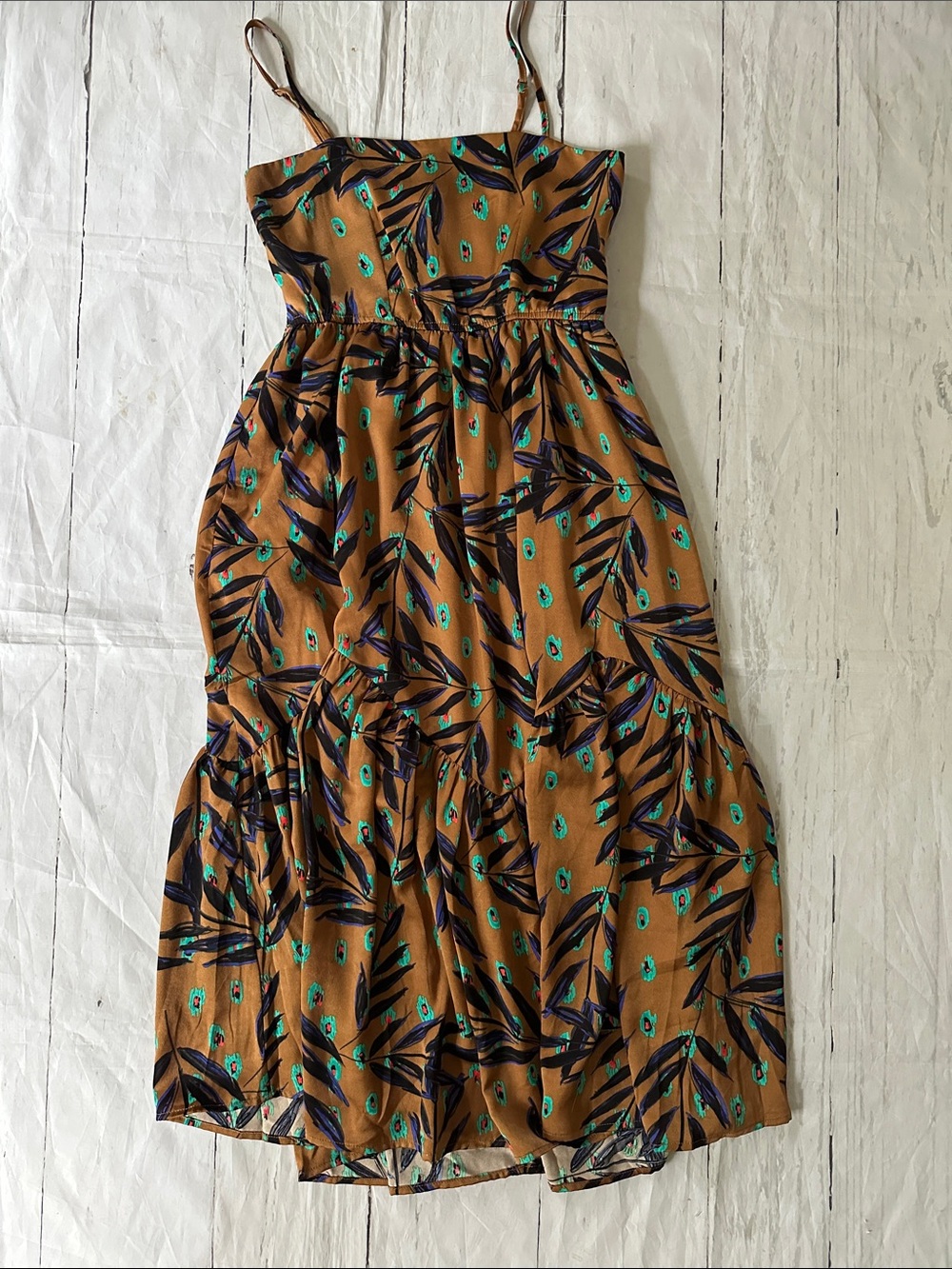 THML Brown Floral Print Spaghetti Strap Midi Dress medium